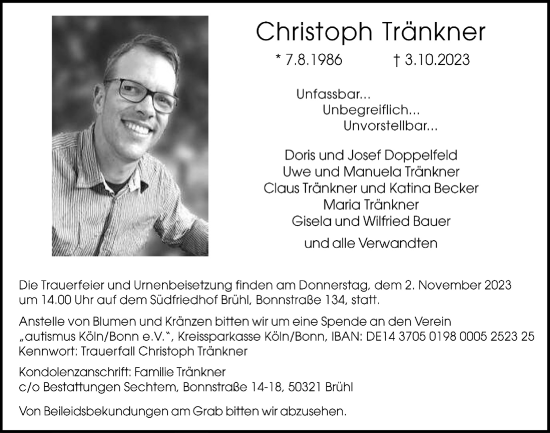Anzeige von Christoph Tränkner von  Schlossbote/Werbekurier 