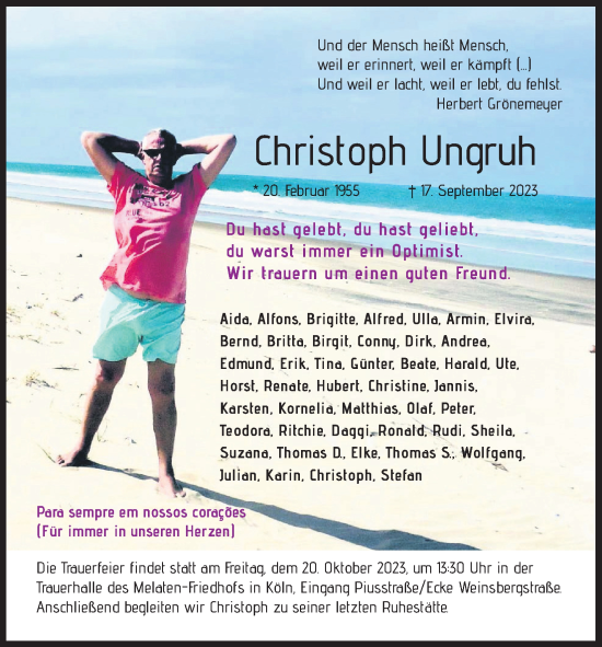 Anzeige von Christoph Ungruh von Kölner Stadt-Anzeiger / Kölnische Rundschau / Express
