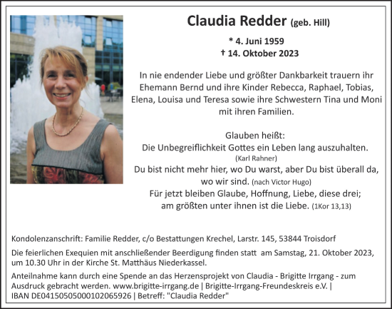 Anzeige von Claudia Redder von  Extra Blatt 