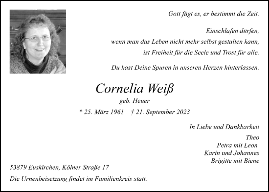 Anzeige von Cornelia Weiß von  Blickpunkt Euskirchen 