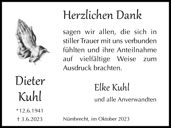 Anzeige von Dieter Kuhl von Kölner Stadt-Anzeiger / Kölnische Rundschau / Express