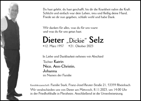 Anzeige von Dieter Selz von  Schaufenster/Blickpunkt 