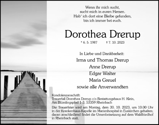 Anzeige von Dorothea Drerup von  Schaufenster/Blickpunkt 