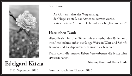 Anzeige von Edelgard Kitzia von  Anzeigen Echo 