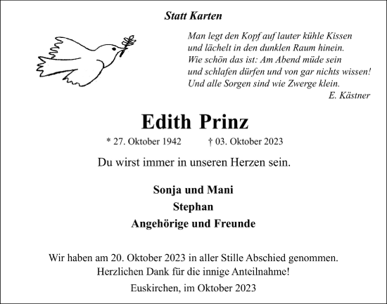 Anzeige von Edith Prinz von  Blickpunkt Euskirchen 