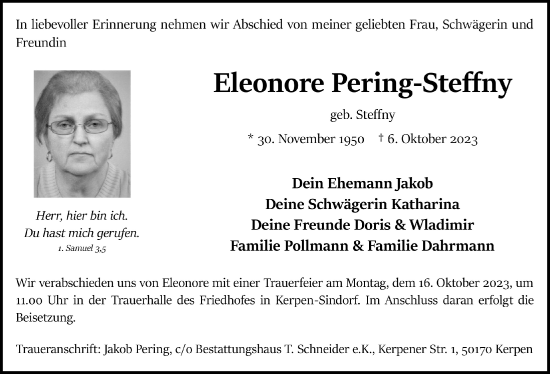 Anzeige von Eleonore Pering-Steffny von  Werbepost 