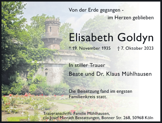 Anzeige von Elisabeth Goldyn von Kölner Stadt-Anzeiger / Kölnische Rundschau / Express