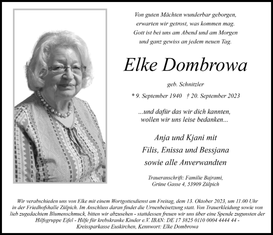 Anzeige von Elke Dombrowa von  Blickpunkt Euskirchen 