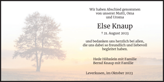 Anzeige von Else Knaup von Kölner Stadt-Anzeiger / Kölnische Rundschau / Express