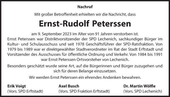 Anzeige von Ernst-Rudolf Peterssen von  Werbepost 