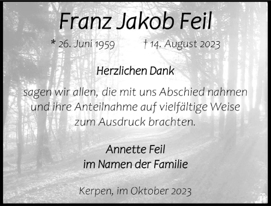 Anzeige von Franz Jakob Feil von  Werbepost 