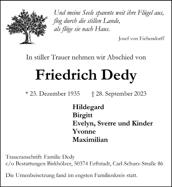 Anzeige von Friedrich Dedy von  Werbepost 