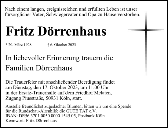 Anzeige von Fritz Dörrenhaus von Kölner Stadt-Anzeiger / Kölnische Rundschau / Express