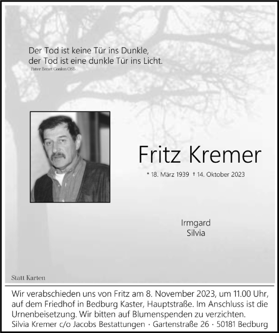Anzeige von Fritz Kremer von  Werbepost 