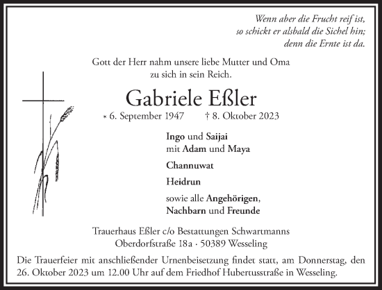 Anzeige von Gabriele Eßler von  Schlossbote/Werbekurier 