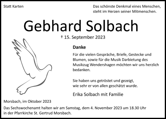 Anzeige von Gebhard Solbach von  Lokalanzeiger 