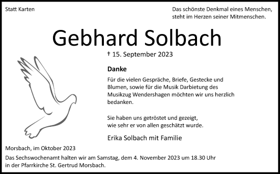 Anzeige von Gebhard Solbach von Kölner Stadt-Anzeiger / Kölnische Rundschau / Express