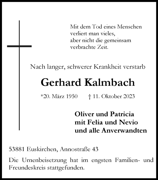 Anzeige von Gerhard  Kalmbach von  Blickpunkt Euskirchen 