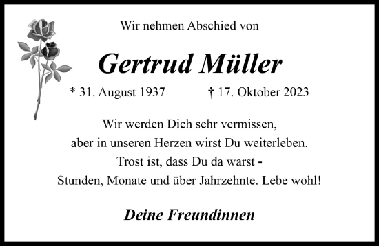 Anzeige von Gertrud Müller von  Lokale Informationen 