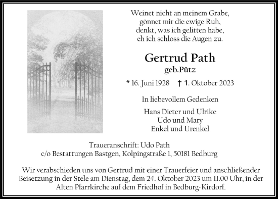 Anzeige von Gertrud Path von  Werbepost 