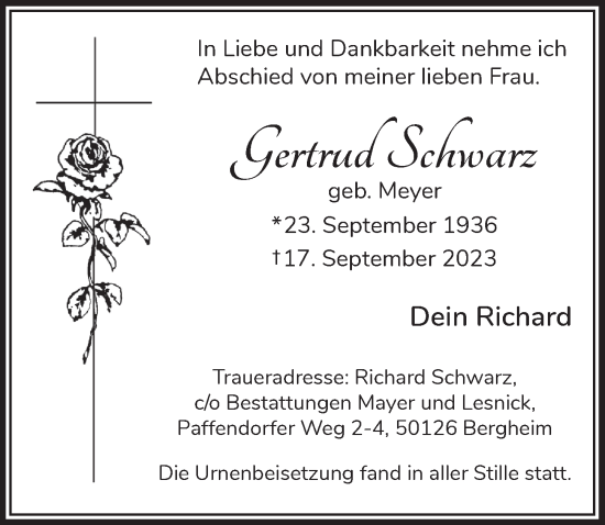 Anzeige von Gertrud Schwarz von  Werbepost 