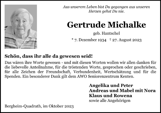 Anzeige von Gertrude Michalke von  Werbepost 