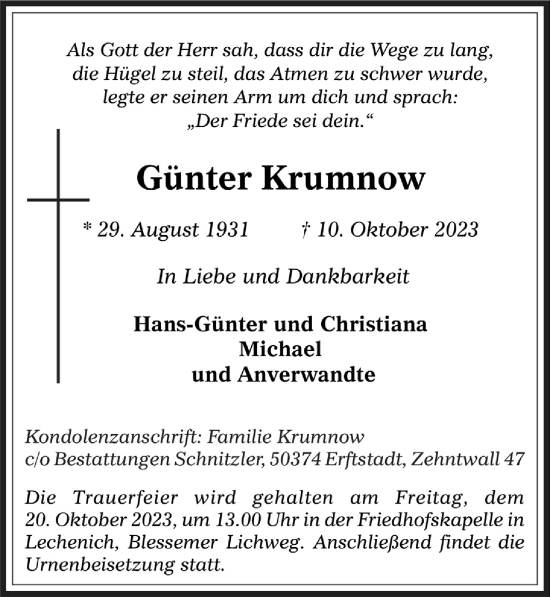 Anzeige von Günter Krumnow von  Werbepost 