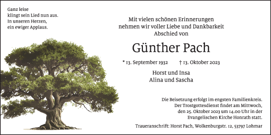 Anzeige von Günther Pach von Kölner Stadt-Anzeiger / Kölnische Rundschau / Express