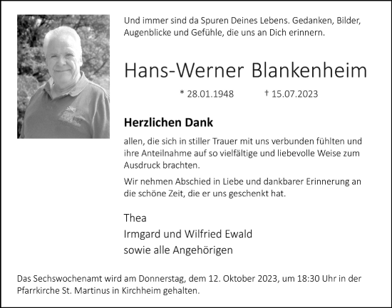 Anzeige von Hans-Werner Blankenheim von  Blickpunkt Euskirchen 