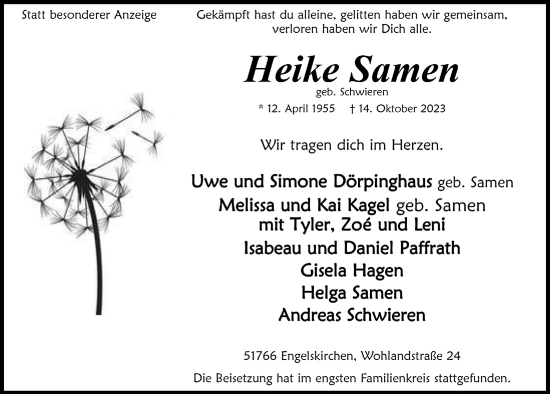 Anzeige von Heike Samen von  Anzeigen Echo 