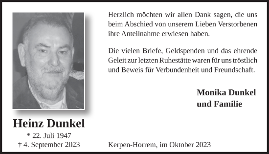 Anzeige von Heinz Dunkel von  Werbepost 