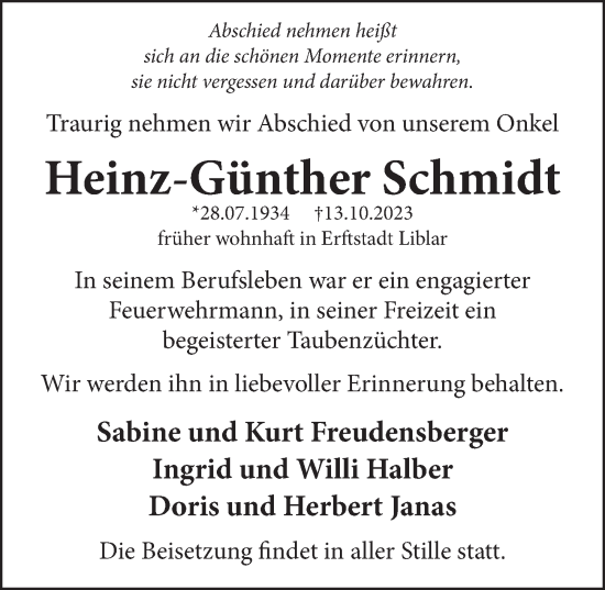 Anzeige von Heinz-Günther Schmidt von  Werbepost 