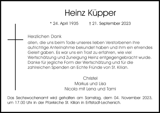 Anzeige von Heinz Küpper von Kölner Stadt-Anzeiger / Kölnische Rundschau / Express