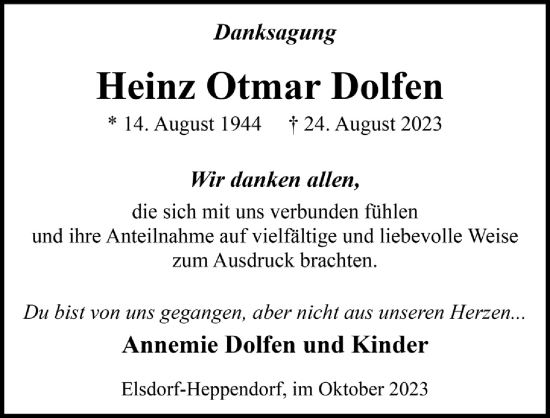 Anzeige von Heinz Otmar Dolfen von  Werbepost 