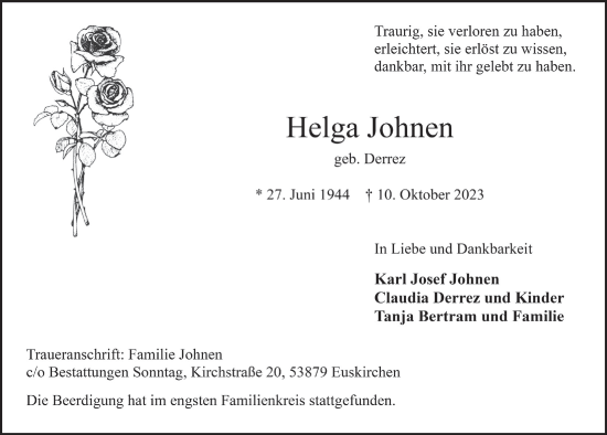 Anzeige von Helga Johnen von  Blickpunkt Euskirchen 