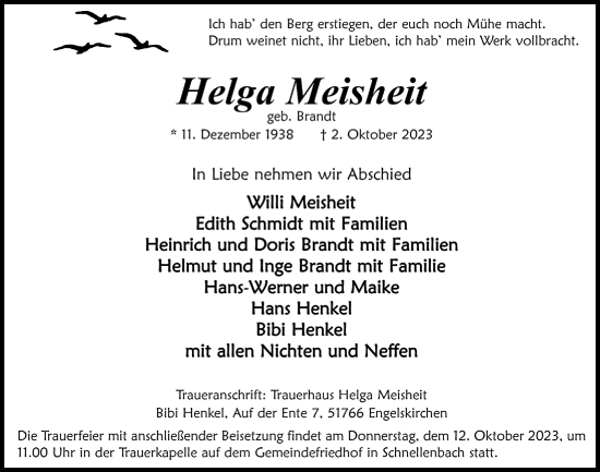 Anzeige von Helga Meisheit von  Anzeigen Echo 