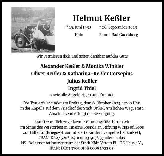 Anzeige von Helmut Keßler von Kölner Stadt-Anzeiger / Kölnische Rundschau / Express