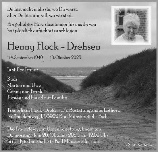 Anzeige von Henny Flock-Drehsen von  Blickpunkt Euskirchen 