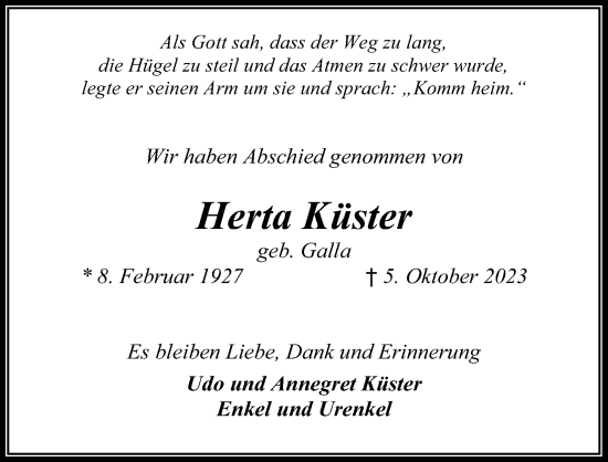 Anzeige von Herta Küster von Kölner Stadt-Anzeiger / Kölnische Rundschau / Express