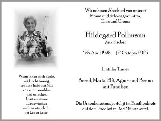 Anzeige von Hildegard Pollmann von  Blickpunkt Euskirchen 
