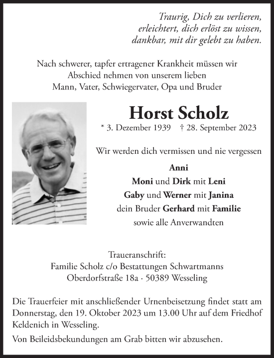 Anzeige von Horst Scholz von  Schlossbote/Werbekurier 