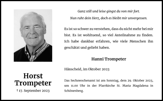 Anzeige von Horst Trompeter von Kölner Stadt-Anzeiger / Kölnische Rundschau / Express