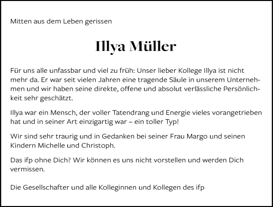 Anzeige von Illya Müller von Kölner Stadt-Anzeiger / Kölnische Rundschau / Express