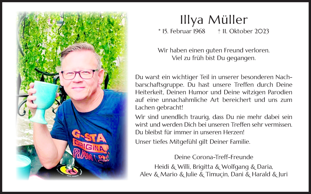  Traueranzeige für Illya Müller vom 21.10.2023 aus Kölner Stadt-Anzeiger / Kölnische Rundschau / Express
