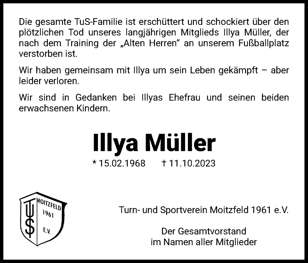  Traueranzeige für Illya Müller vom 21.10.2023 aus Kölner Stadt-Anzeiger / Kölnische Rundschau / Express