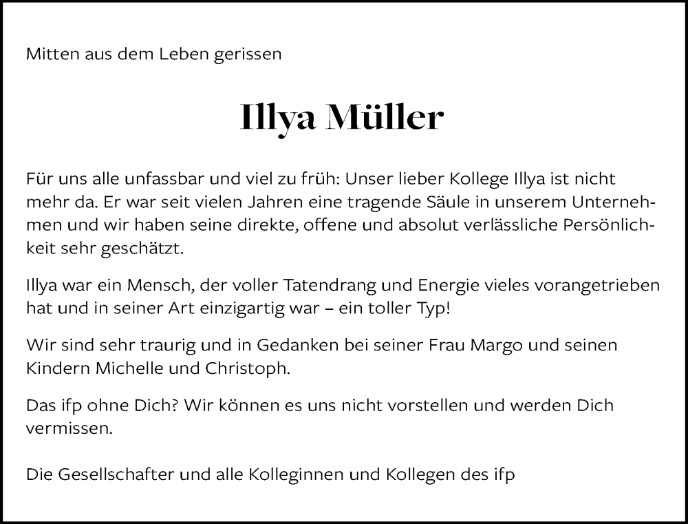  Traueranzeige für Illya Müller vom 21.10.2023 aus Kölner Stadt-Anzeiger / Kölnische Rundschau / Express