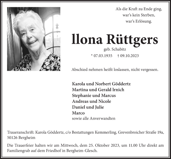 Anzeige von Ilona Rüttgers von  Werbepost 