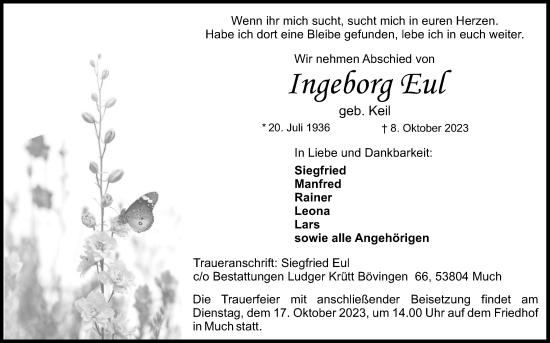 Anzeige von Ingeborg Eul von Kölner Stadt-Anzeiger / Kölnische Rundschau / Express