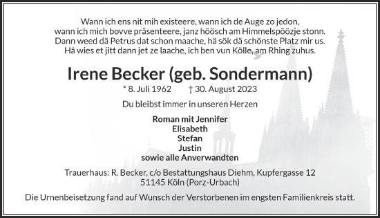 Anzeige von Irene Becker von  EXPRESS - Die Woche 