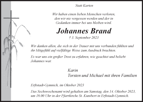 Anzeige von Johannes Brand von  Werbepost 